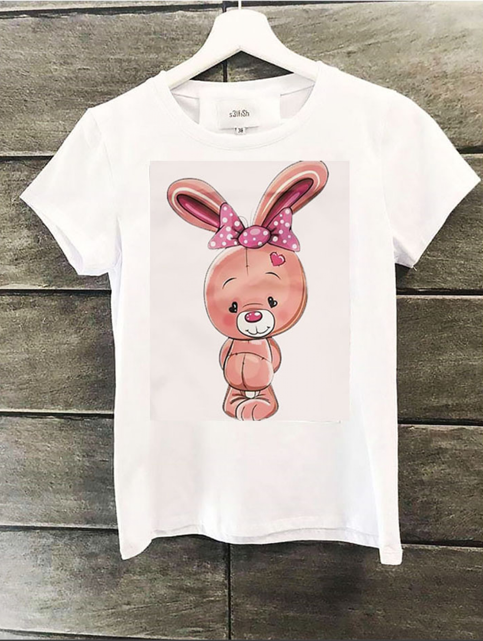 Дамска/Детска Тениска Pink bunny бяла