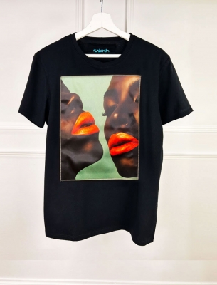 Дамска тениска Orange lips black