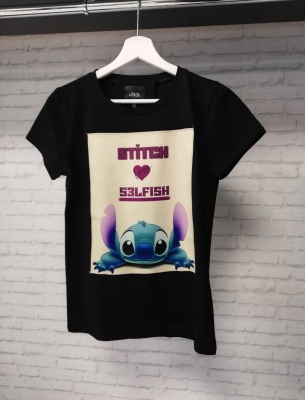 Тениска Stitch черна