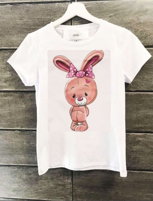 Дамска/Детска Тениска Pink bunny бяла